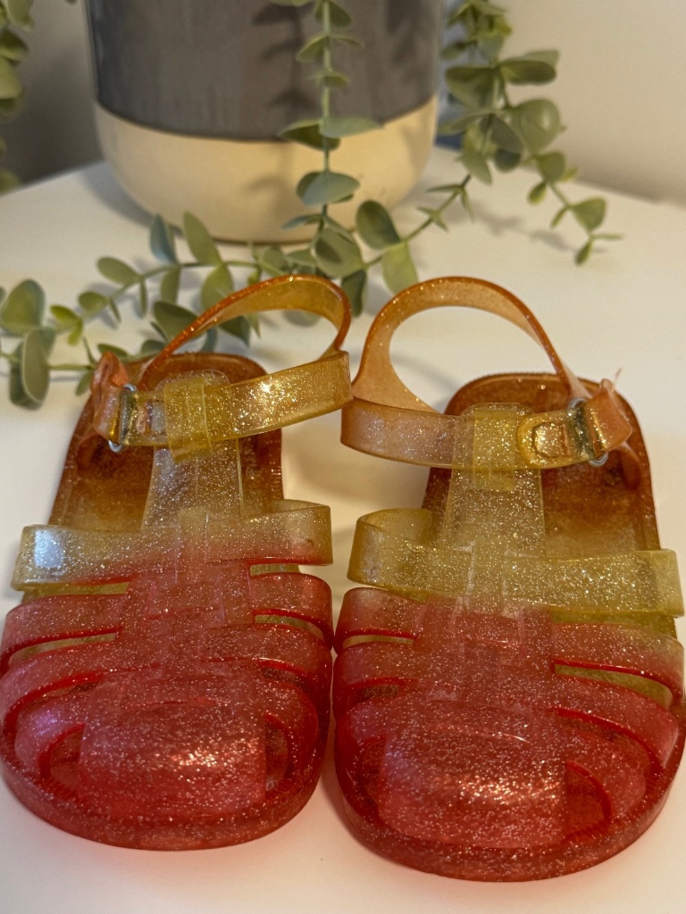 Jelly Sandals for Girls Ombre Glitter Pink & Gold | Summer Beach Shoes Size 11